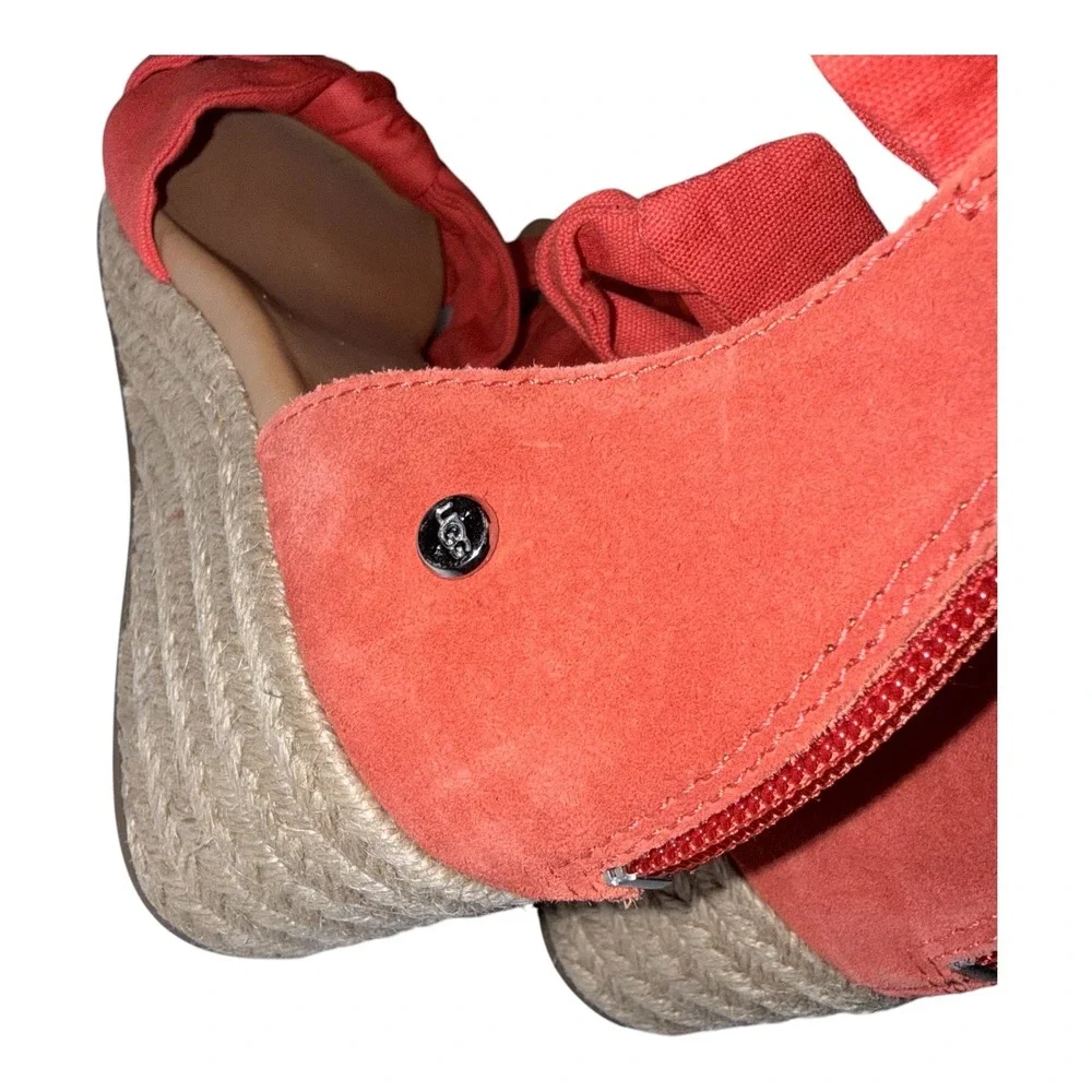 UGG Womens Size 8 Coral Orange‎ Wedge Ankle Tie Sandals NWOT